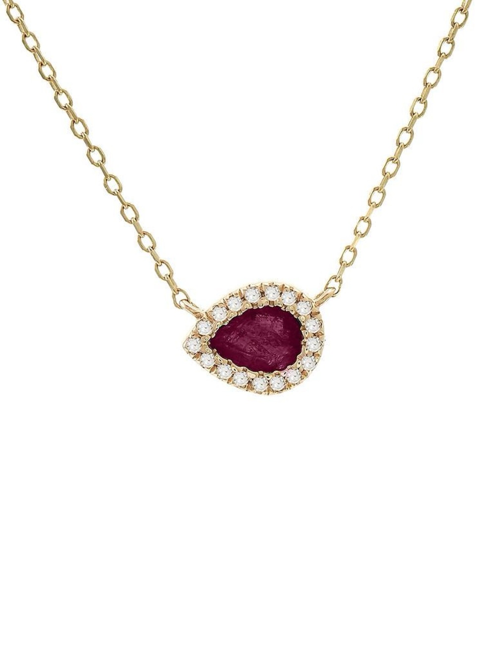 14K Real Solid Yellow Gold Natural Ruby and Diamond Necklace 0.04ctw 16″+2″